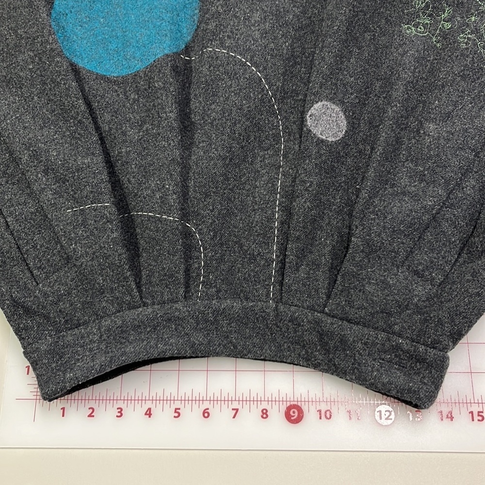 LITHE Coquette Girl Artsy Wool Charcoal Mini Skirt Circle & Floral Embroidery 2 - Picture 15 of 16